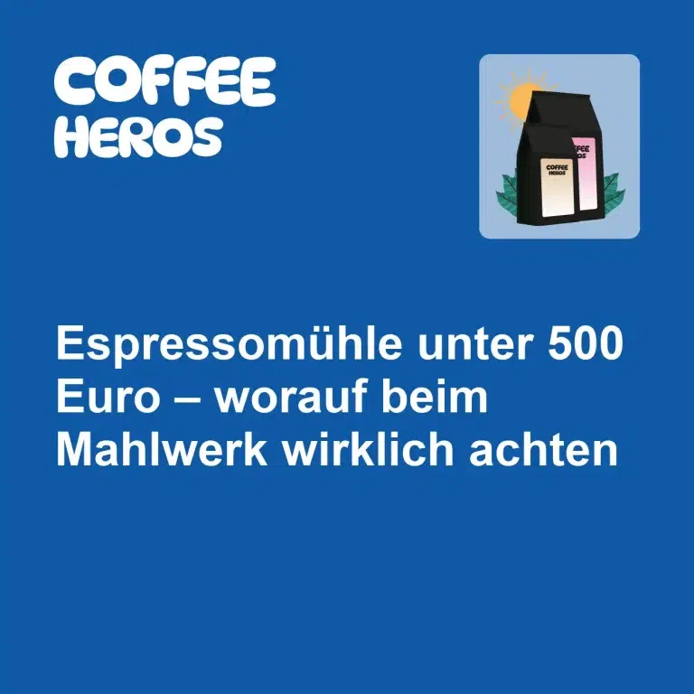 Nahaufnahme eines Scheibenmahlwerks in einer Espressomühle unter 500 Euro mit frisch gemahlenen Kaffeepartikeln