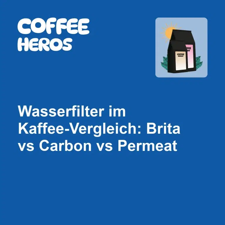 Verschiedene Wasserfilter-Systeme für Kaffee im direkten Vergleich mit Kaffeebohnen und Tassen